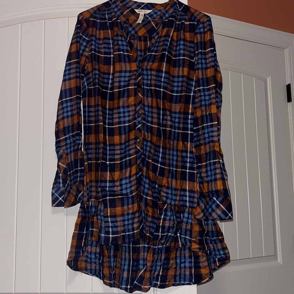 Matilda Jane Navy and Orange Plaid Long Shirt